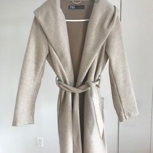Hooded Coat with wrap tie